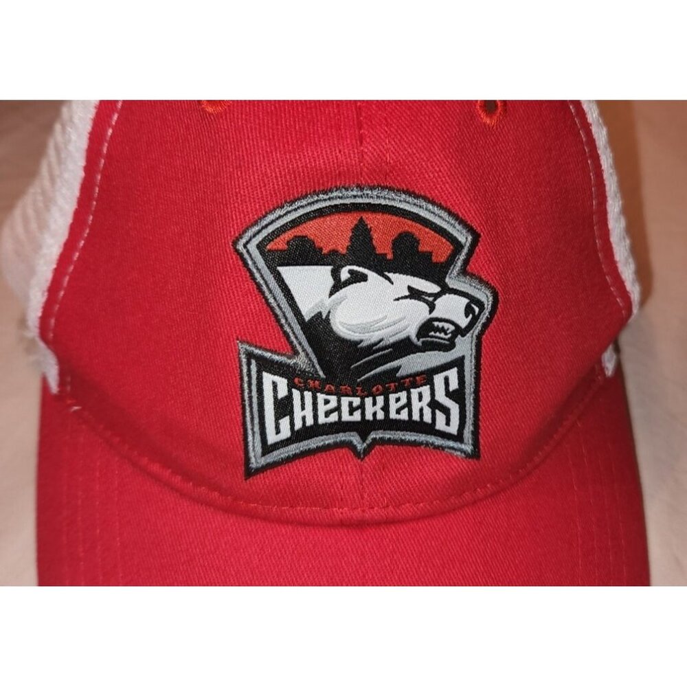CHARLOTTE CHECKERS Snapback Hat Hockey Red Logo White Mesh Trucker PREOWNED